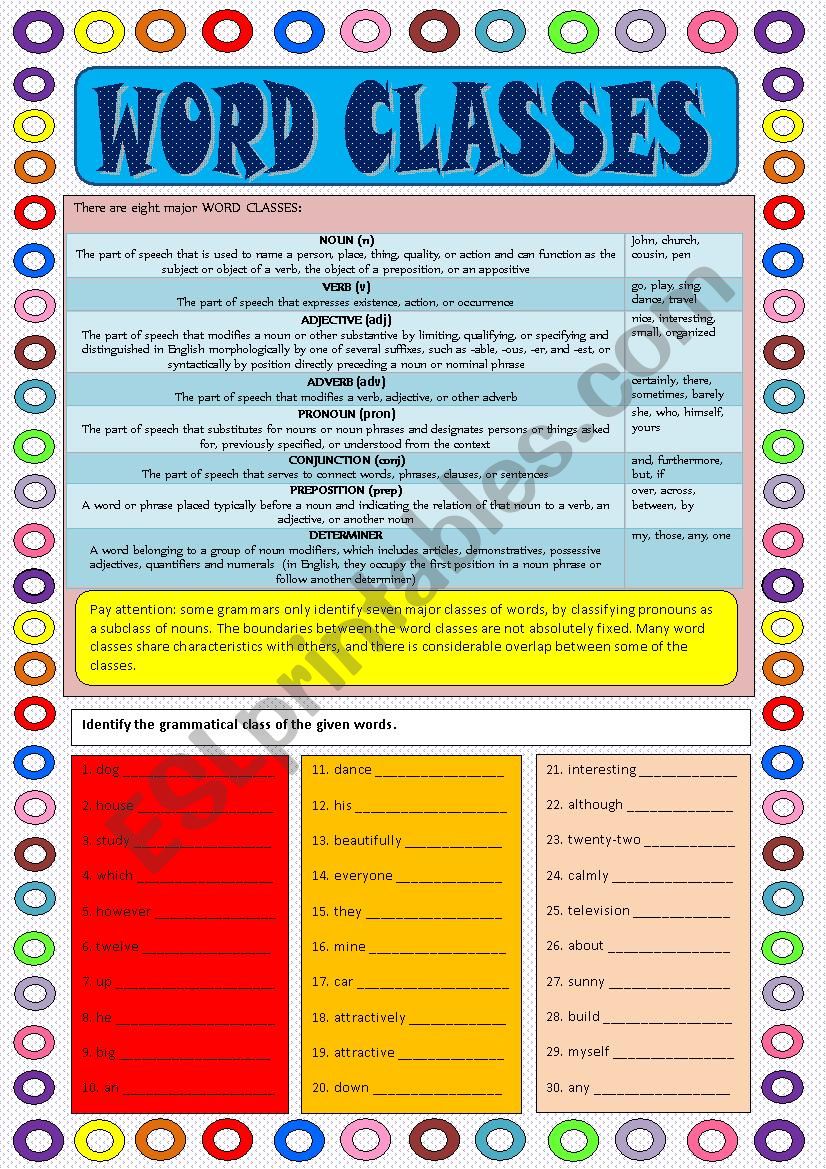 Word Classes ESL Worksheet By Mar lia Gomes