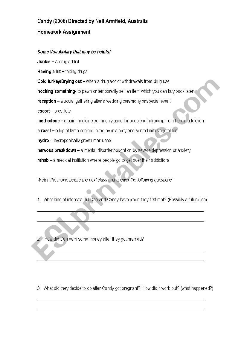 Candy Movie Lesson worksheet