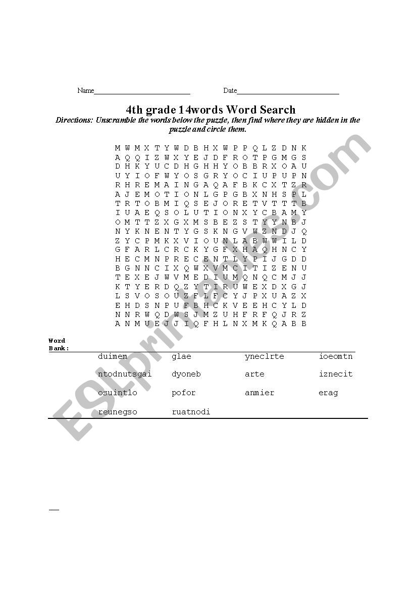 4th Grade Words Wordsearch Mutiplechoice Word Guide ESL Worksheet By Goospanish