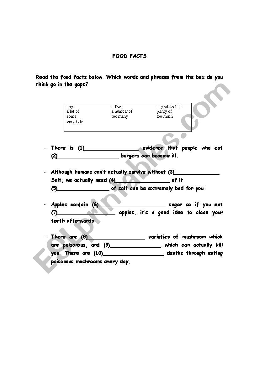 Some Food Facts worksheet