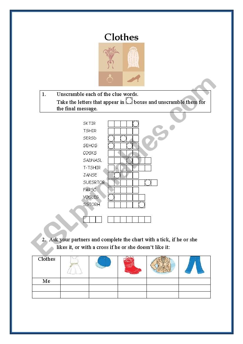 Clothes worksheet