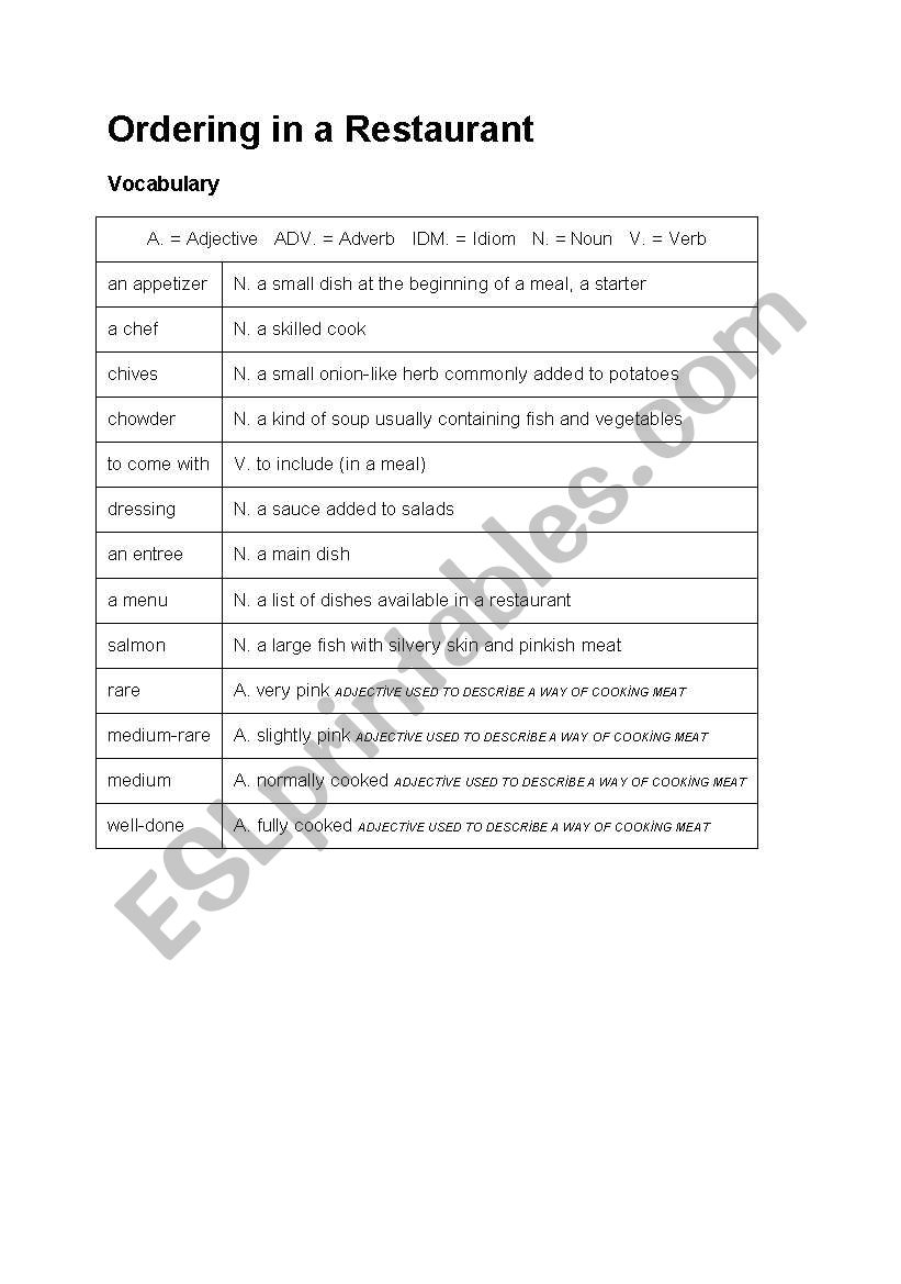 vocabulary worksheet