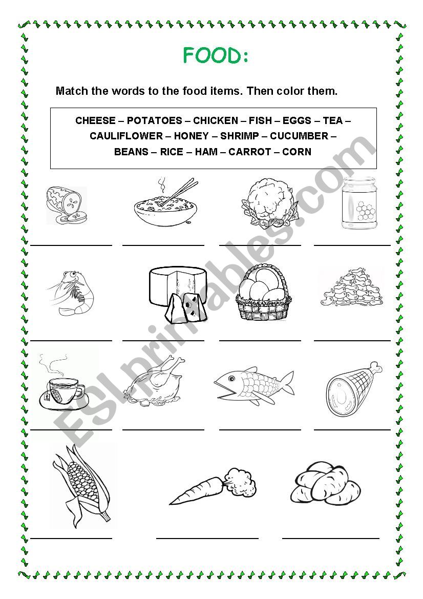 Food vocabulary worksheet