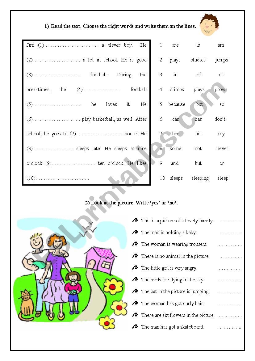 CLOZE TEST AND COLORING worksheet