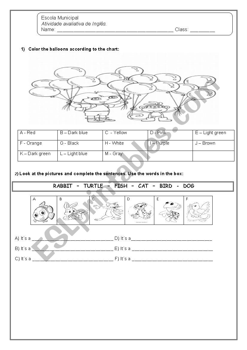 Colors and pets worksheet
