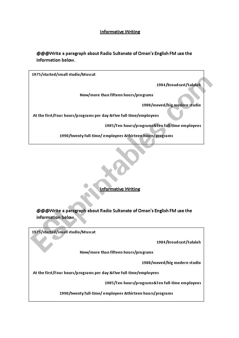 Informative Writing worksheet