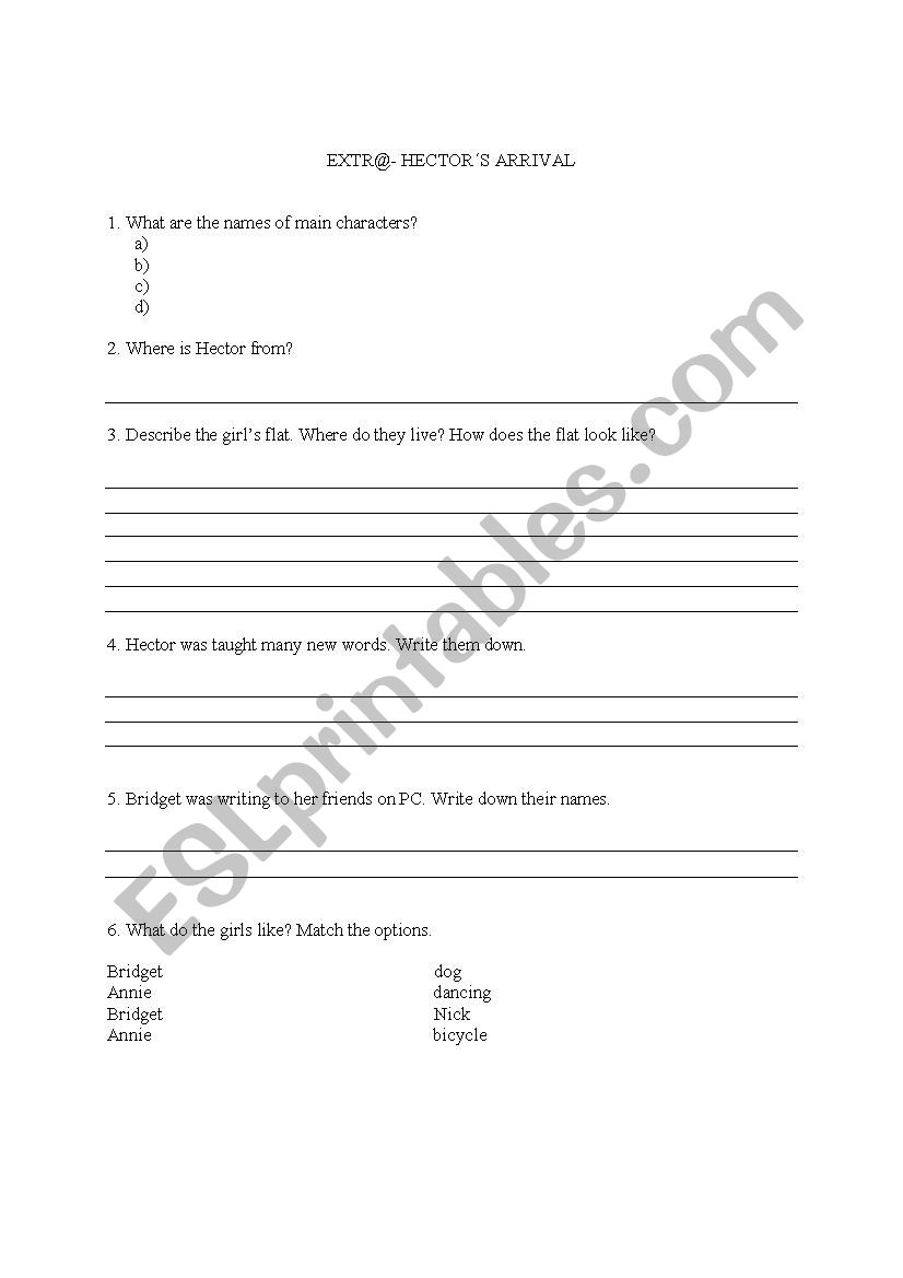 Extra series part one worksheet