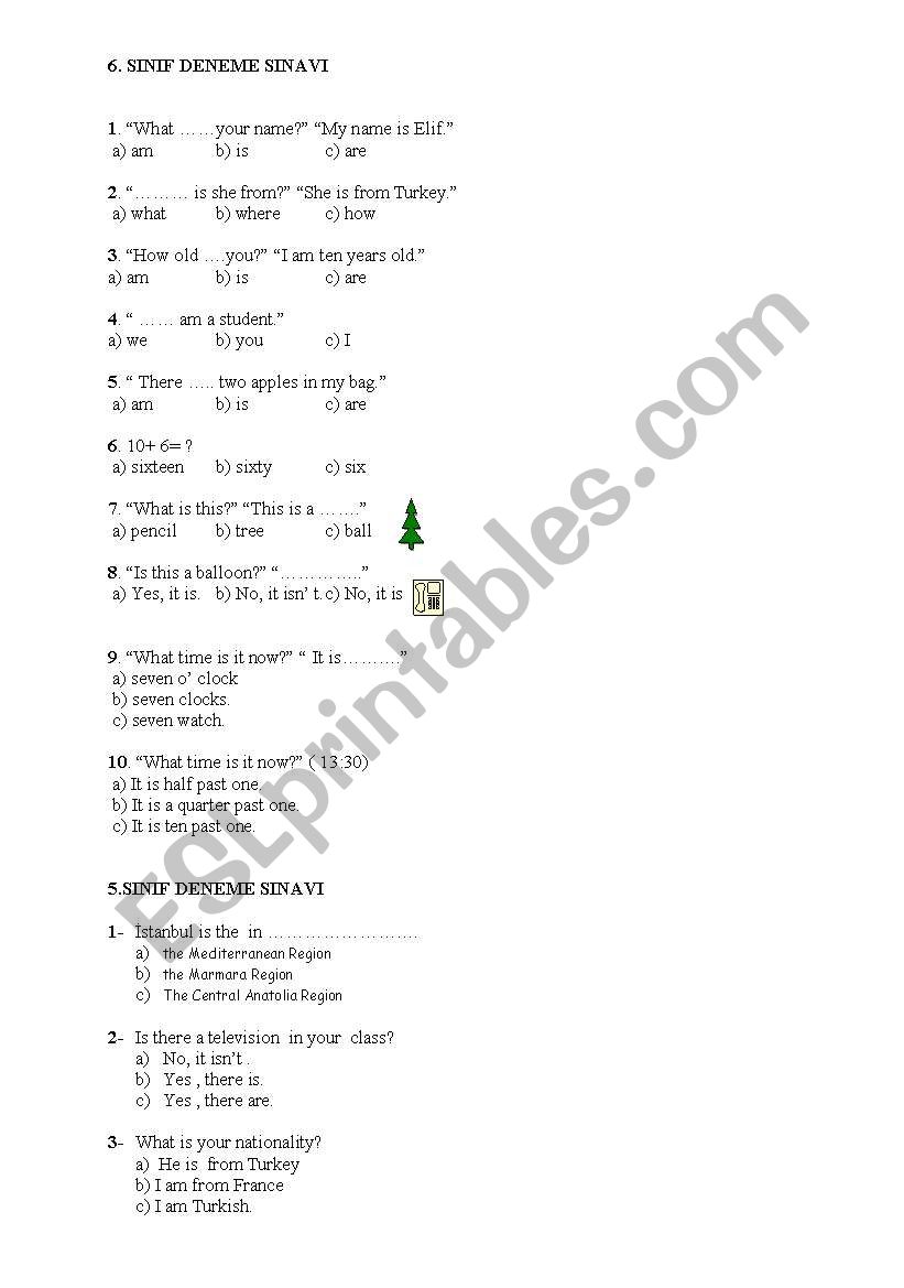 miexed test worksheet