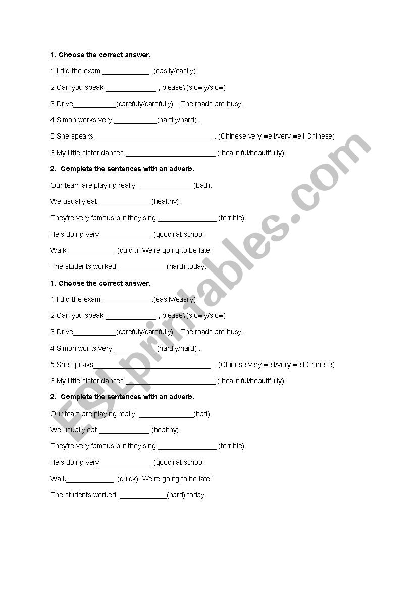 Adverbs Task worksheet