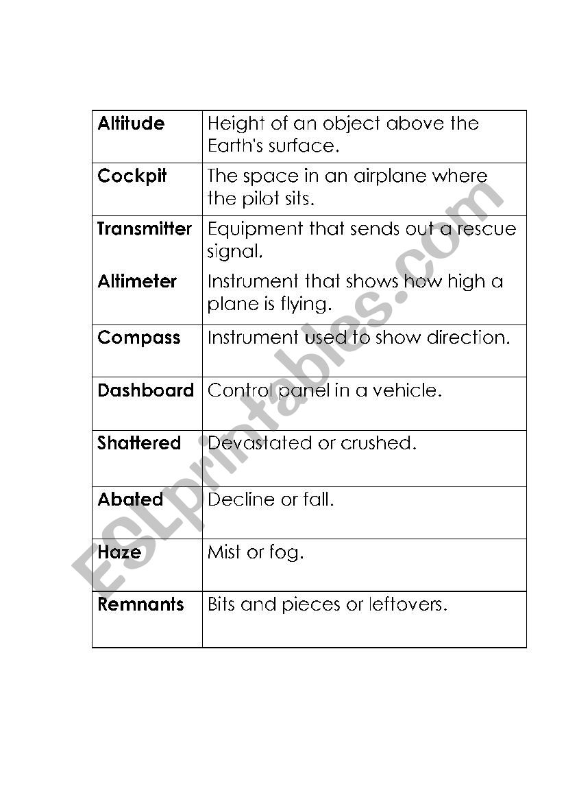 Hatchet Vocabulary  worksheet
