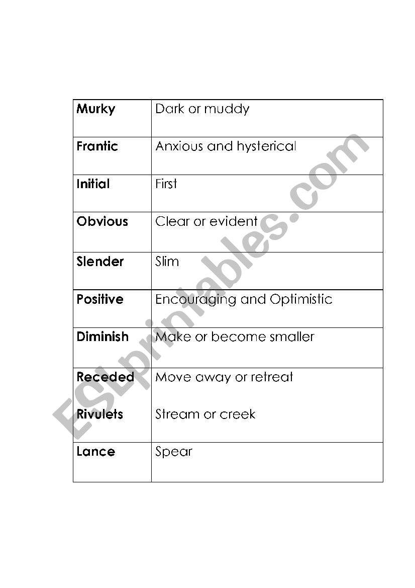 hatchet vocabulary esl worksheet by tereramoz