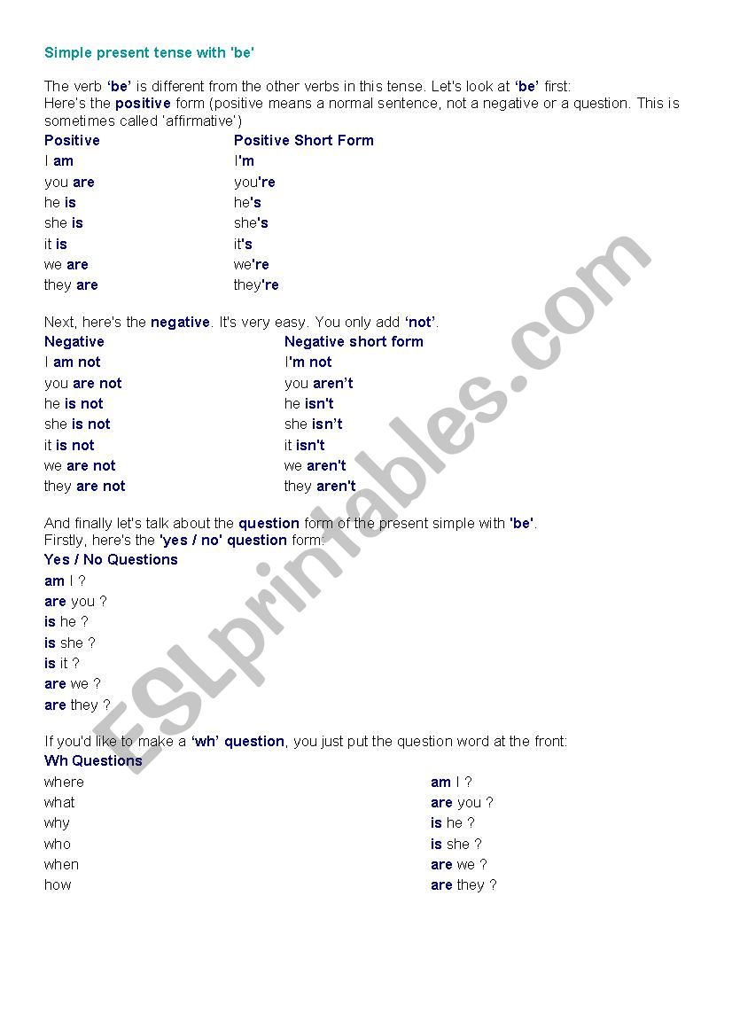 Verb BE worksheet