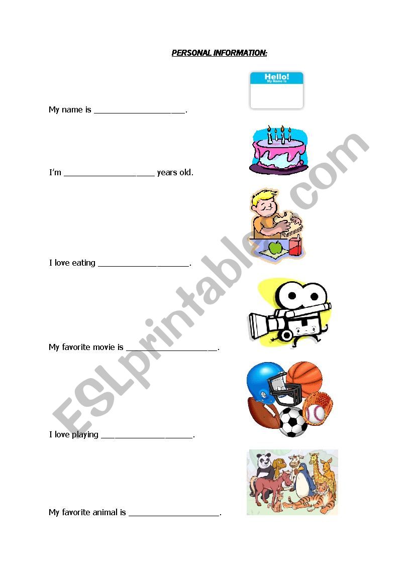 Personal Info - Likes, Dislikes & Favorites - ESL worksheet by fatiht