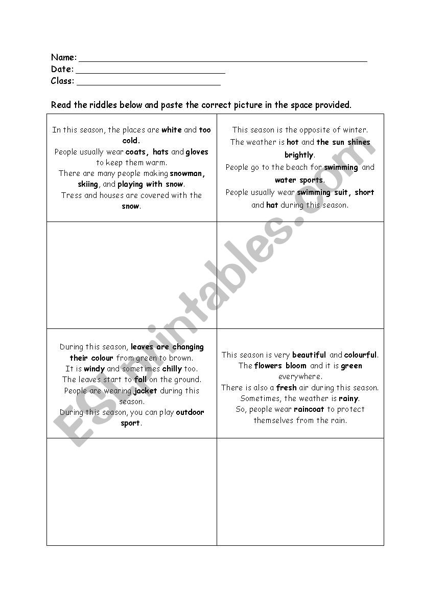 Seasons Riddles worksheet