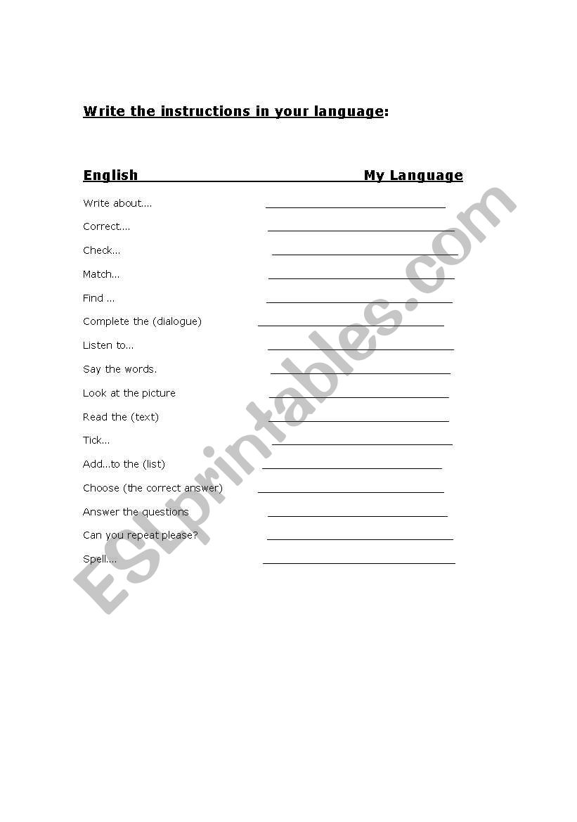classroom language worksheet