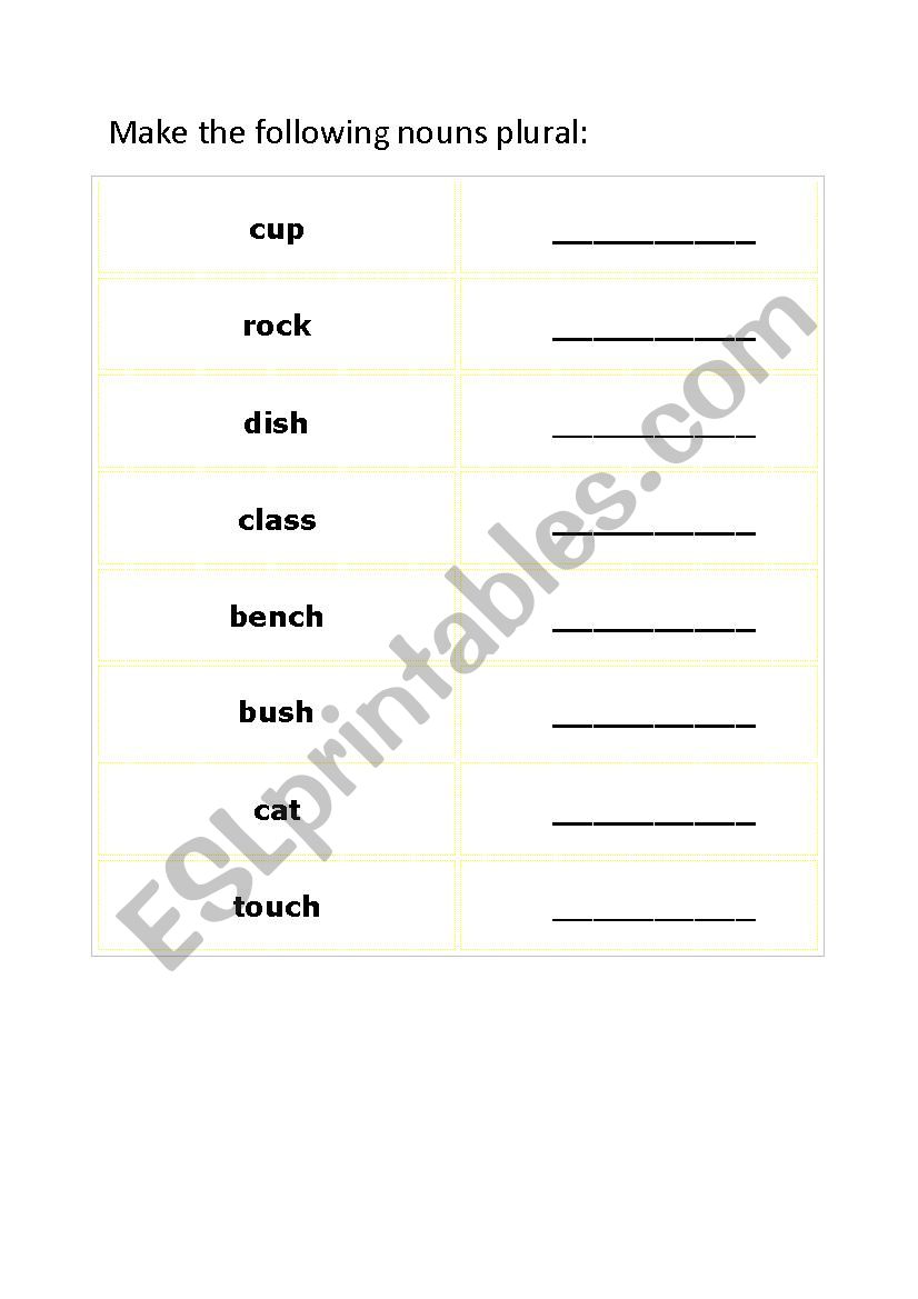 Singular to Plural Nouns worksheet