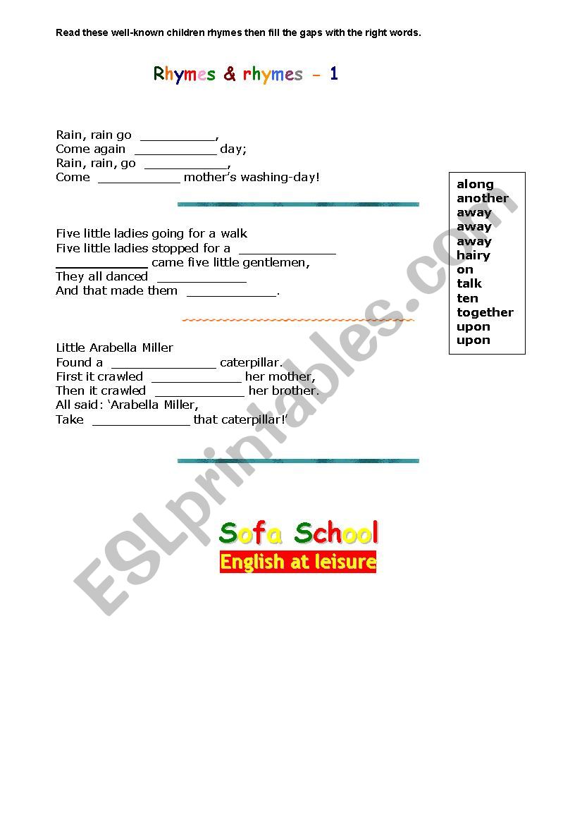 Children rhymes worksheet