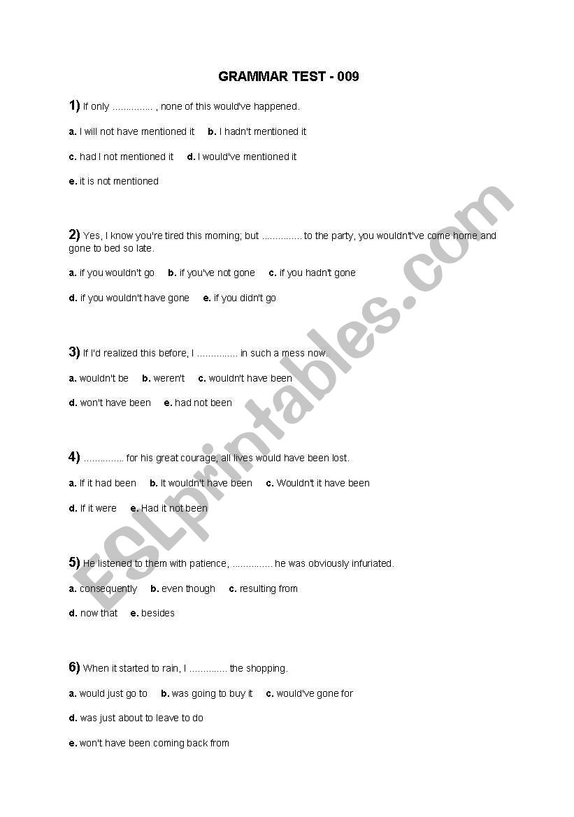Grammar test 09  with answer keys