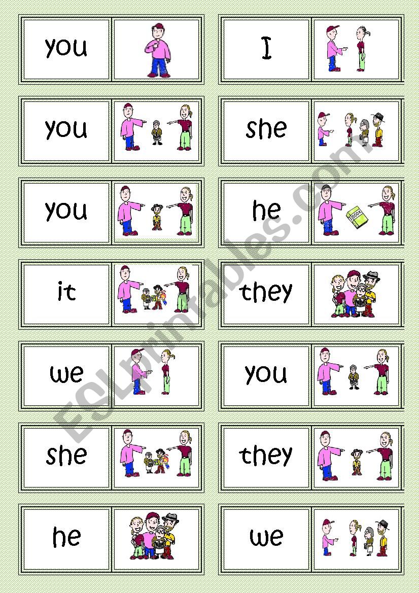 Subject Pronouns DOMINO ESL Worksheet By Mirkariver