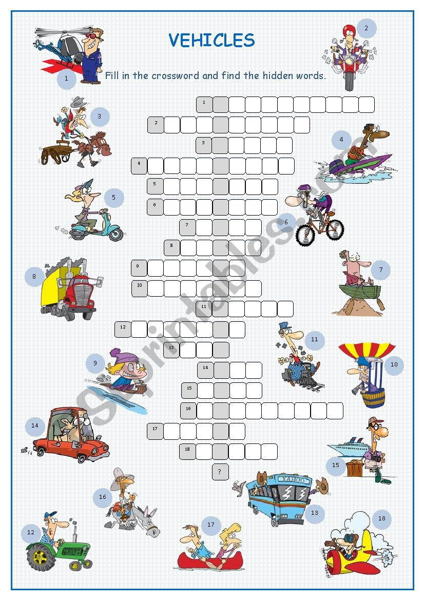 Vehicles Crossword Puzzle ESL worksheet by kissnetothedit