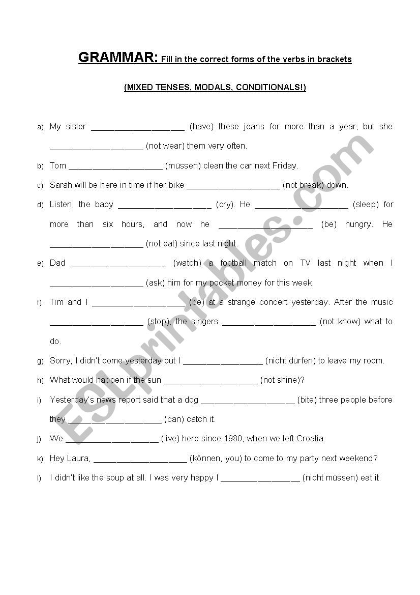 Grammar - revising TENSES worksheet