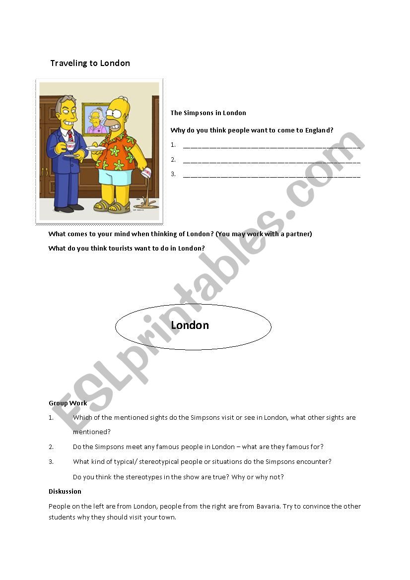 Simpsons in London worksheet