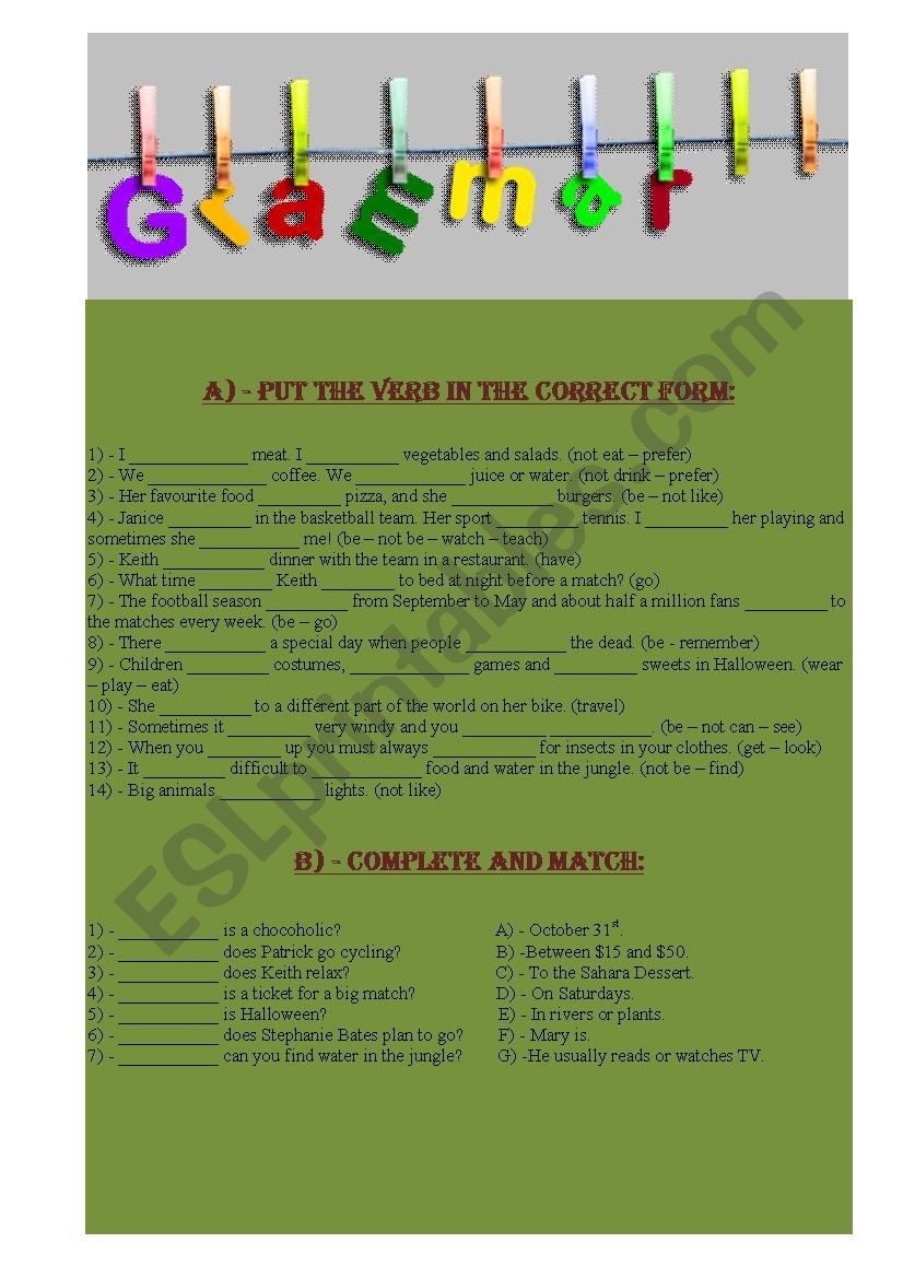 Basic Grammar Review ESL Worksheet By Gladys