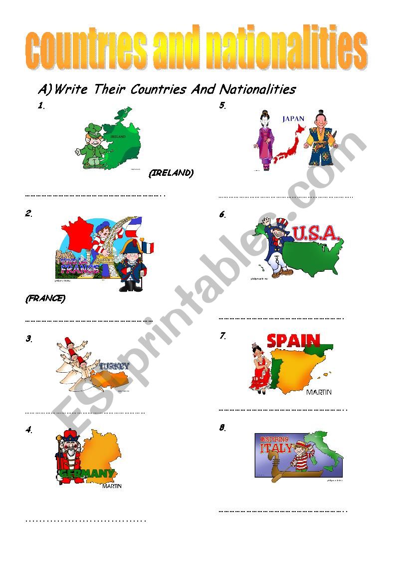 countries nad nationalities worksheet