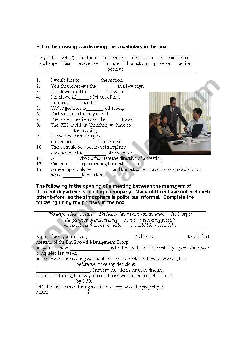 Meetings worksheet