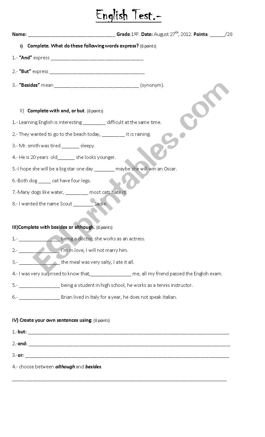 test worksheet