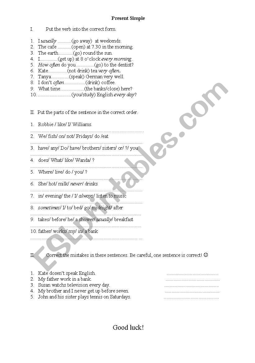 Present Simple worksheet