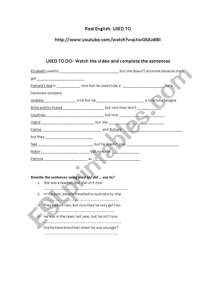 What did you use to do? worksheet