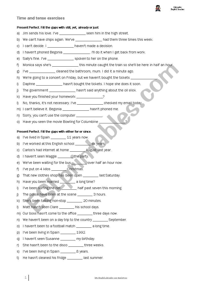 Time and tense compilation worksheet