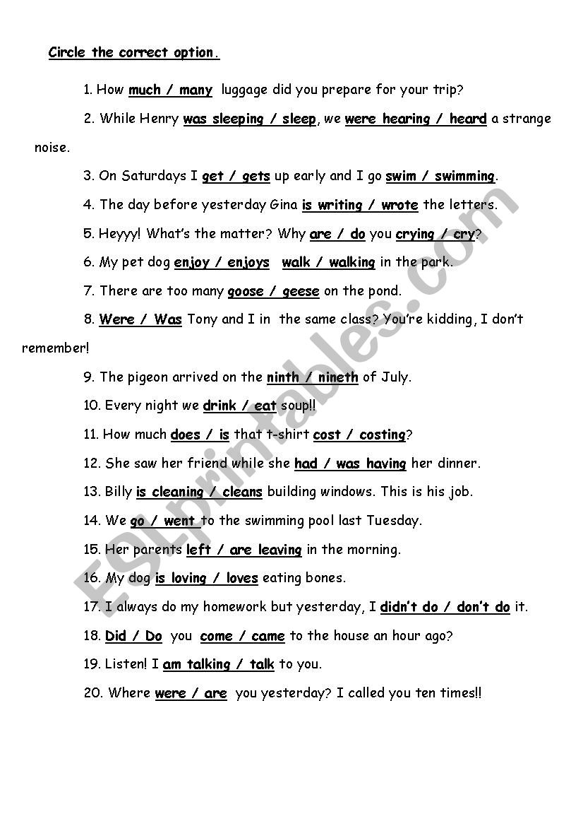 TENSES worksheet