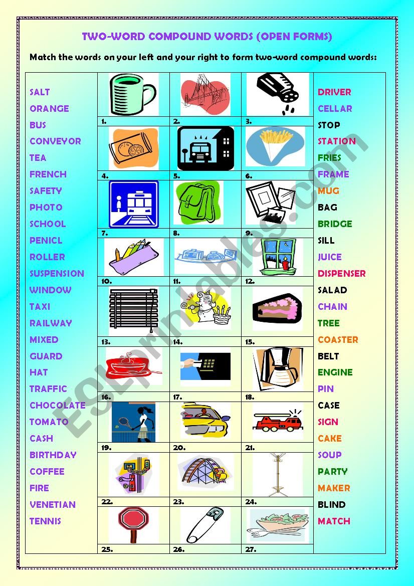 Two word Compound Words Open Forms Key ESL Worksheet By Dinglesazara