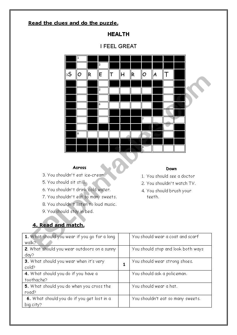 health problems worksheet