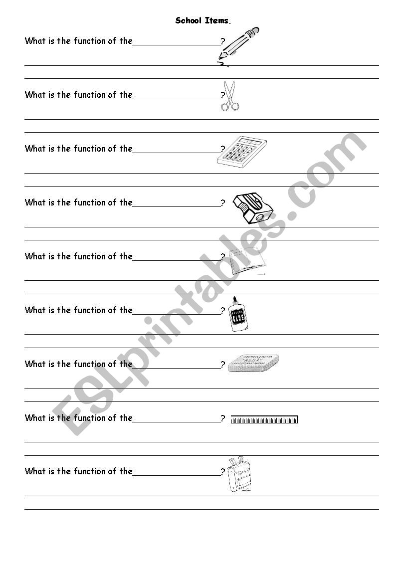 school items worksheet