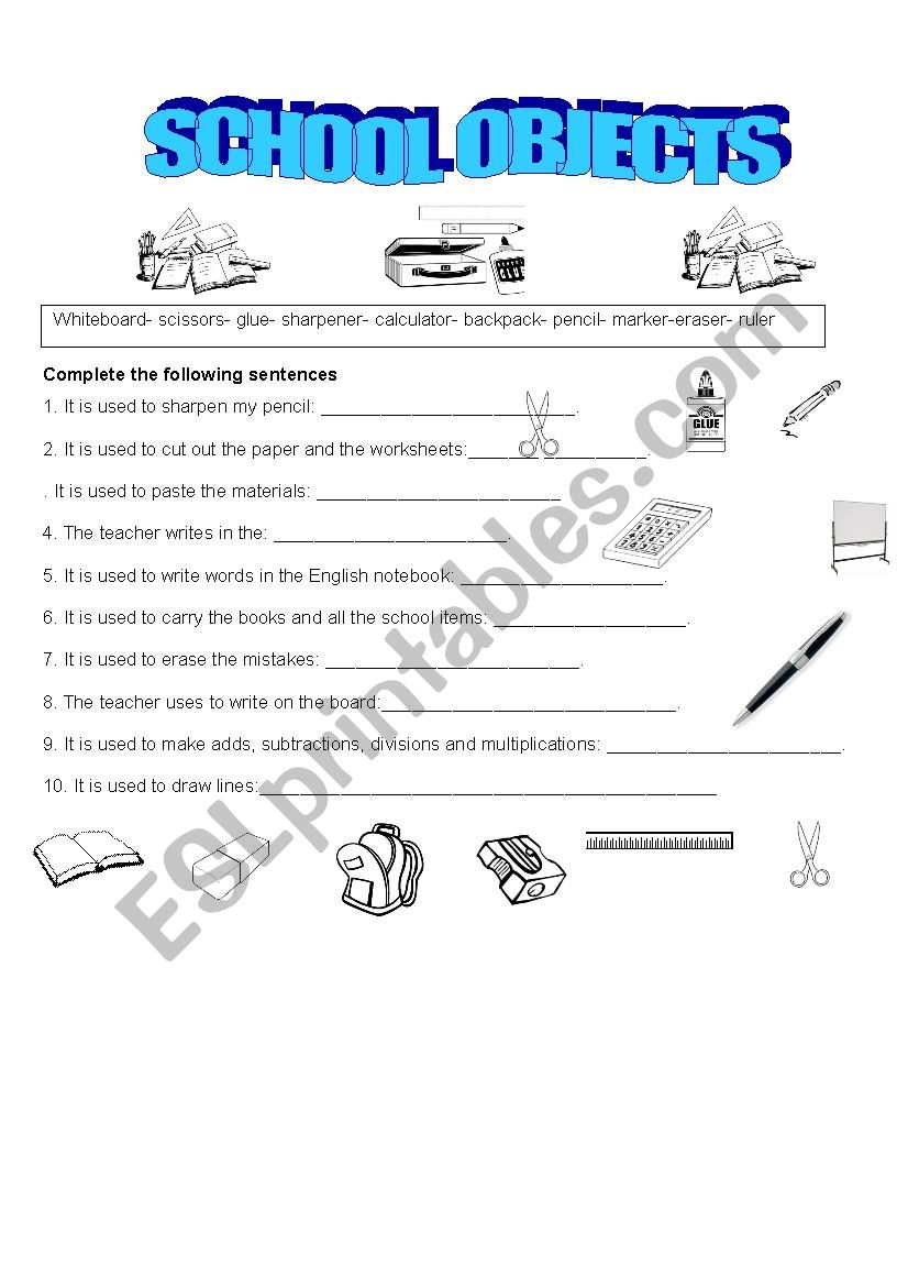 school items and functions worksheet