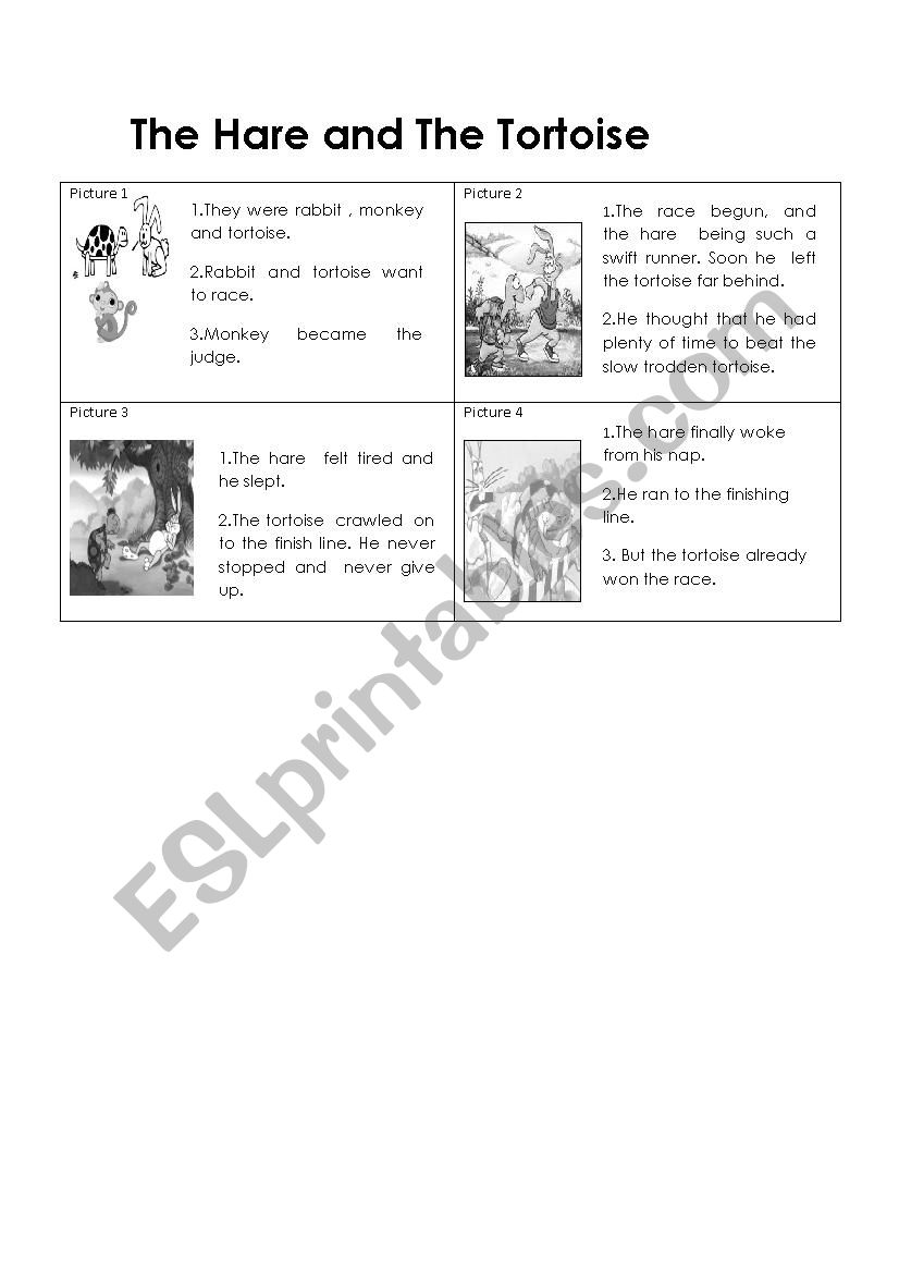 The Hare and The Tortoise - ESL worksheet by niena