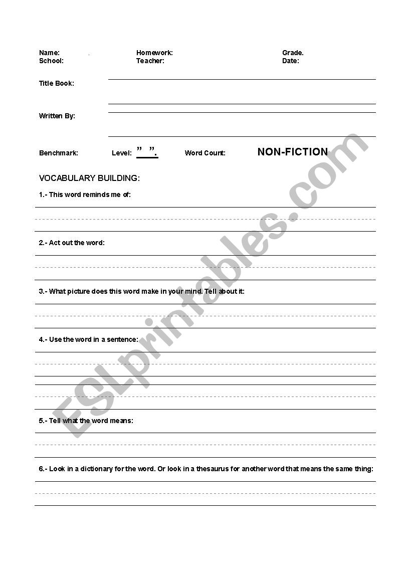 Non Fiction Format worksheet