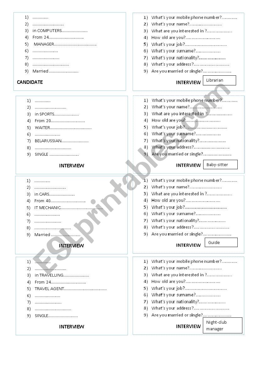 Find your job worksheet