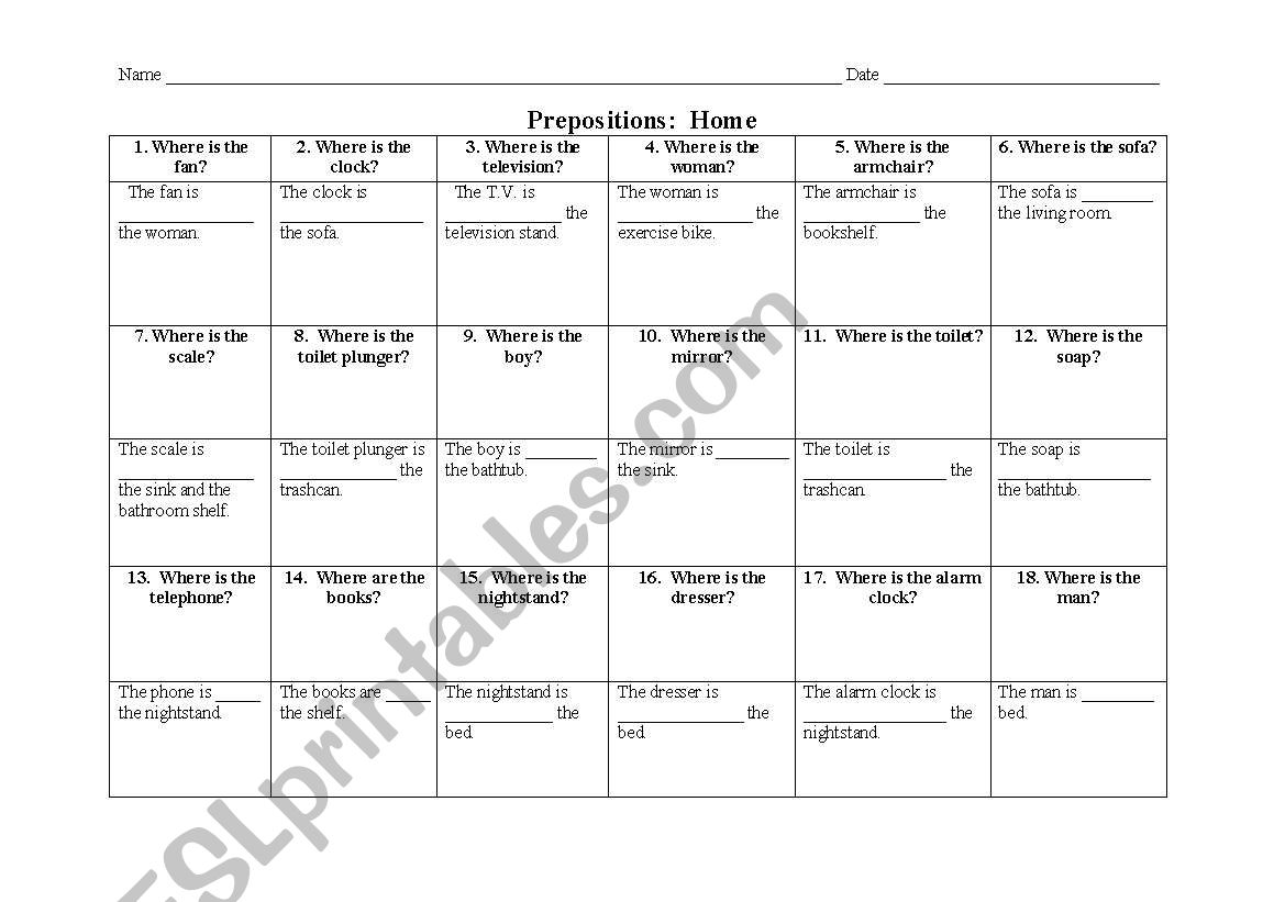 Prepositions Gallery Activity worksheet