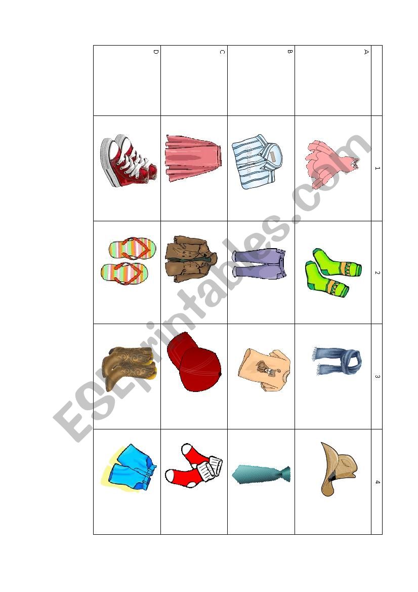 Table Game - Clothes worksheet