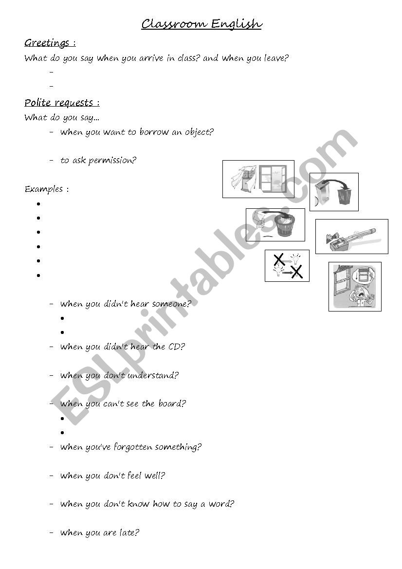 Classroom English worksheet