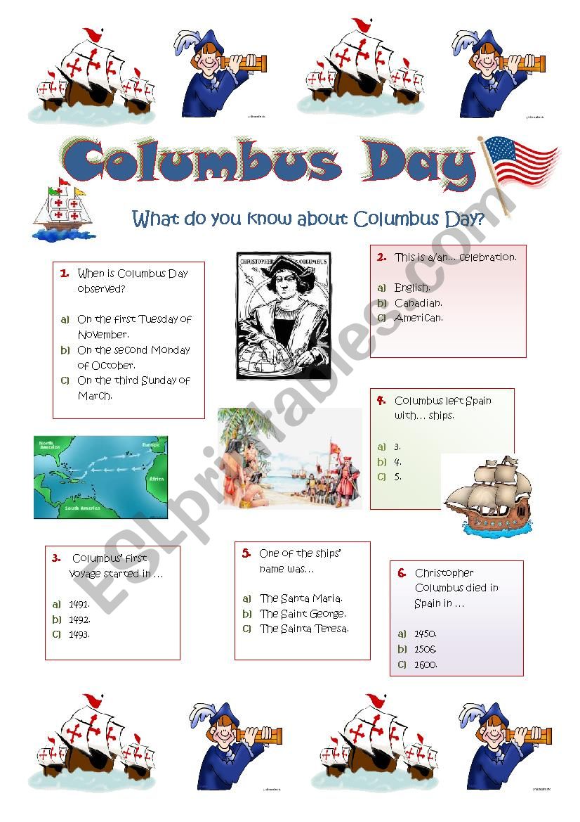 COLUMBUS DAY QUIZ ESL Worksheet By Ticas
