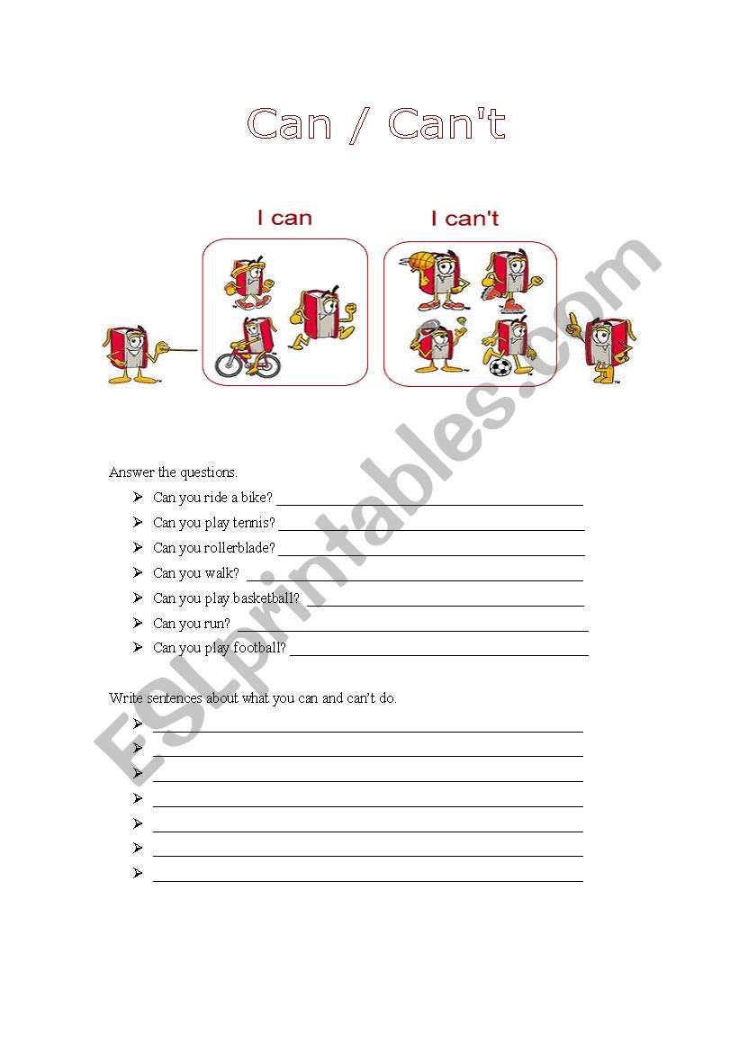 Can / Cant worksheet