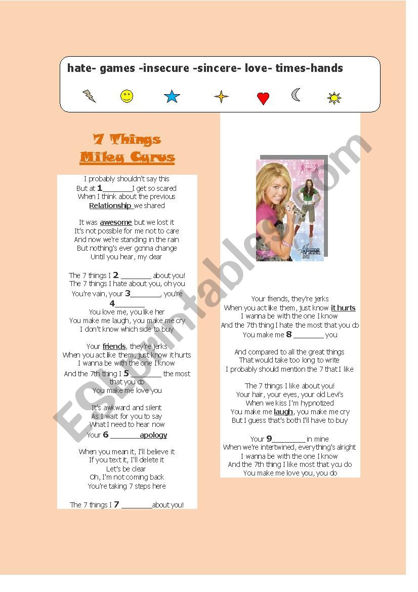 completion exercise with 7 things by Hanna Montana