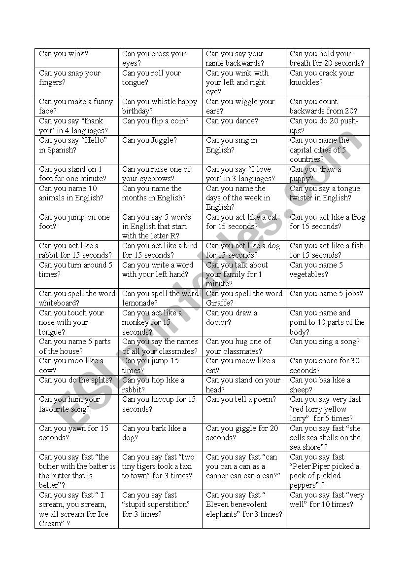 can you prove it? can or cant classroom activity/game