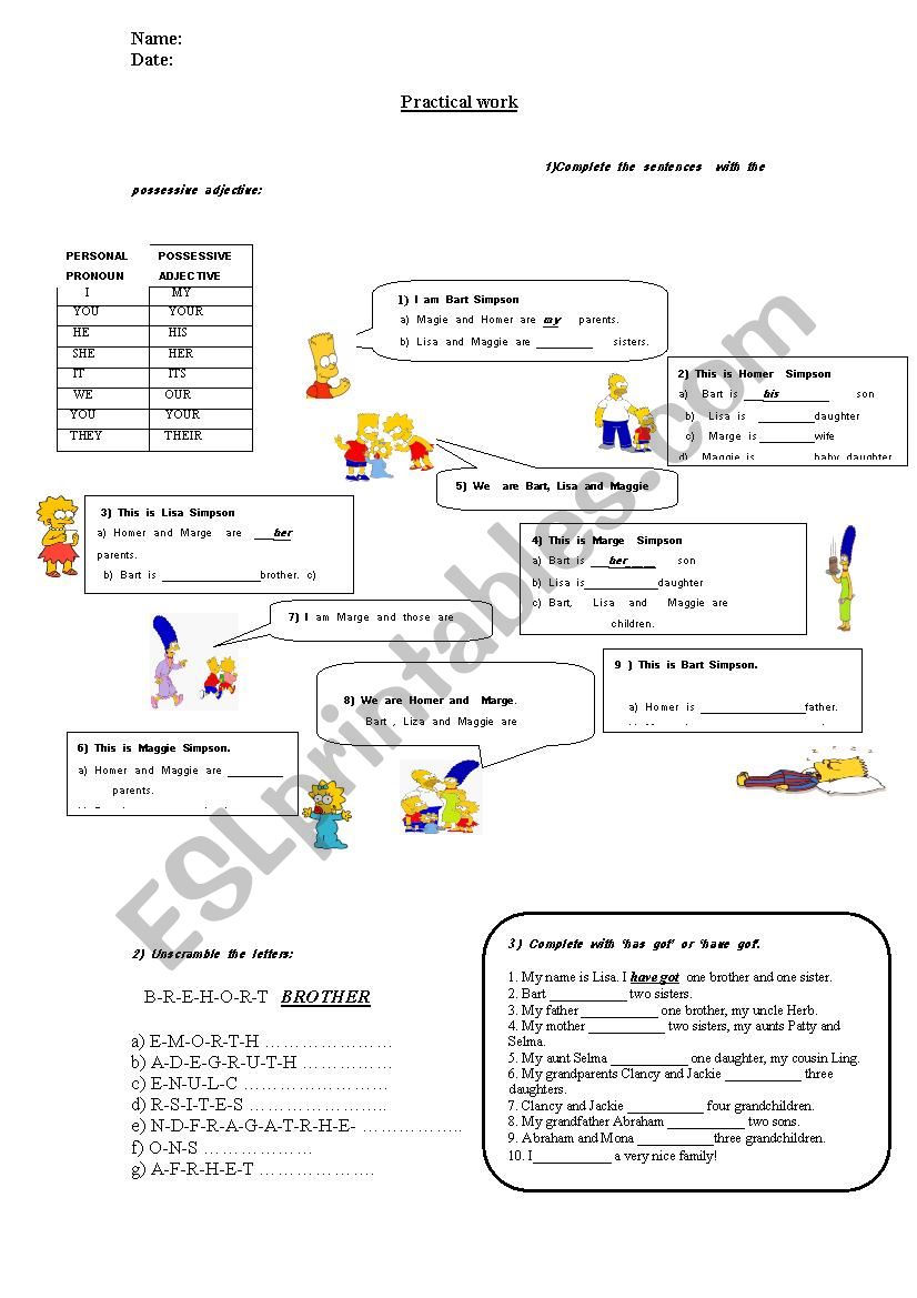 3rd year test worksheet