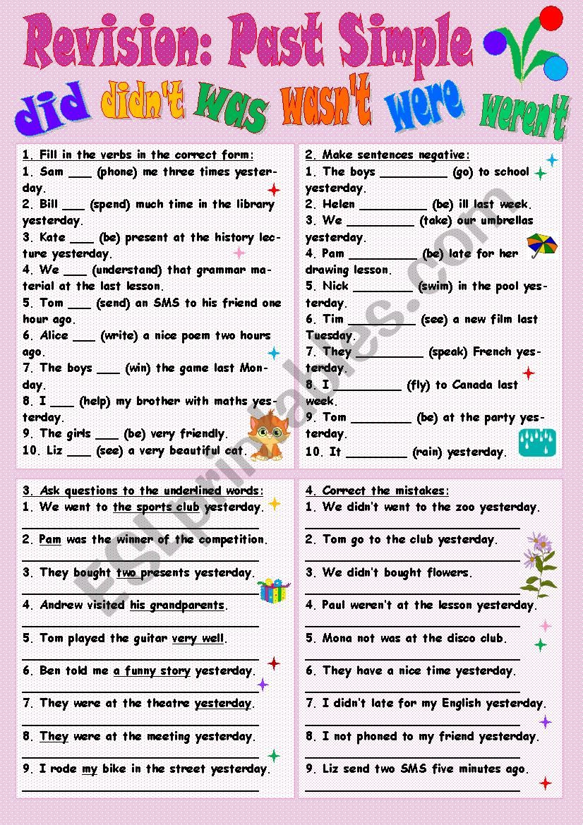 Revision Past Simple ESL Worksheet By Tmk939